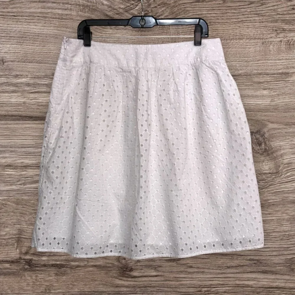 TALBOTS Women's White Eyelet Embroidered Ruffle Lined Side Zipper Cotton Size 12